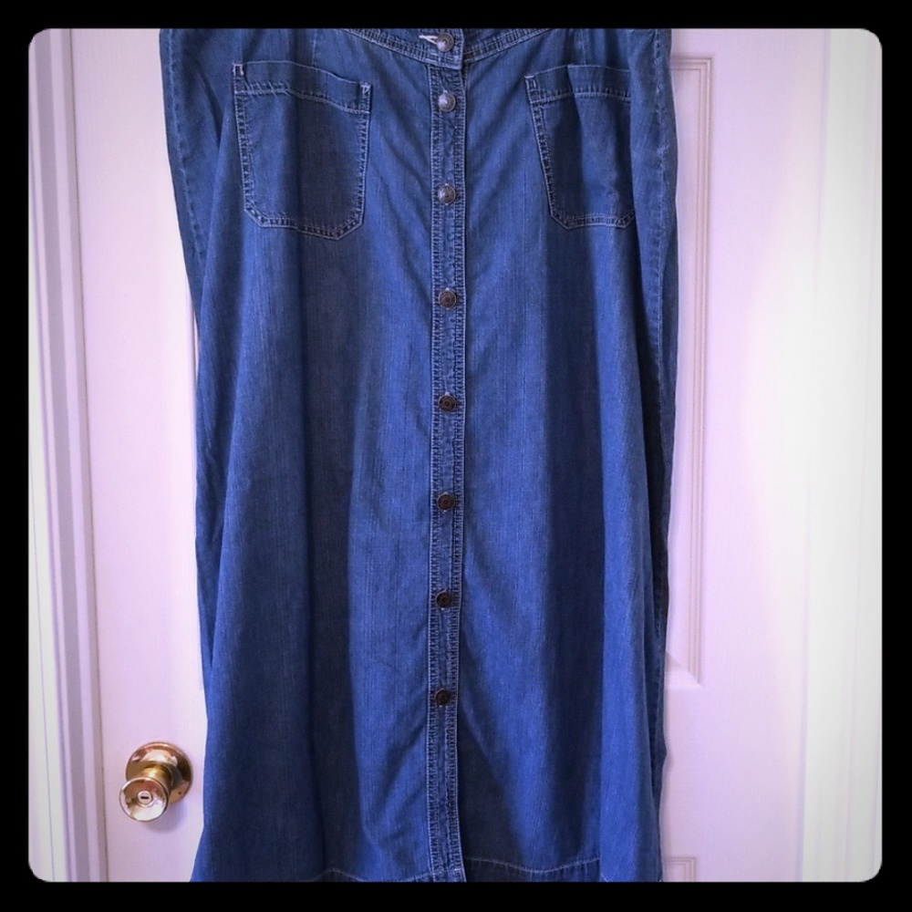 Chaps Button Front LONG Denim Skirt. A-line Full